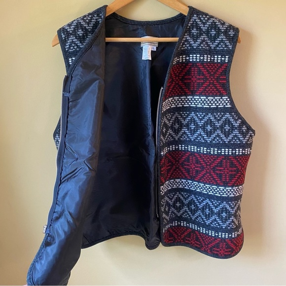Coldwater Creek Wool Blend V Neck Lined Mixed Pattern Vest Women’s Large - Picture 3 of 9